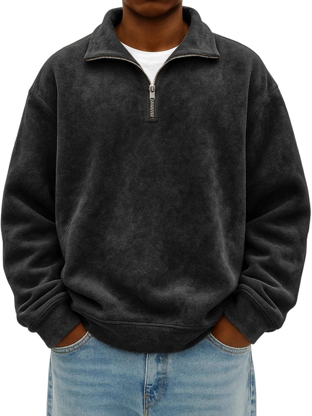 Stylischer, vintage-inspirierter, übergroßer Herren-Hoodie mit halbem Reißverschluss