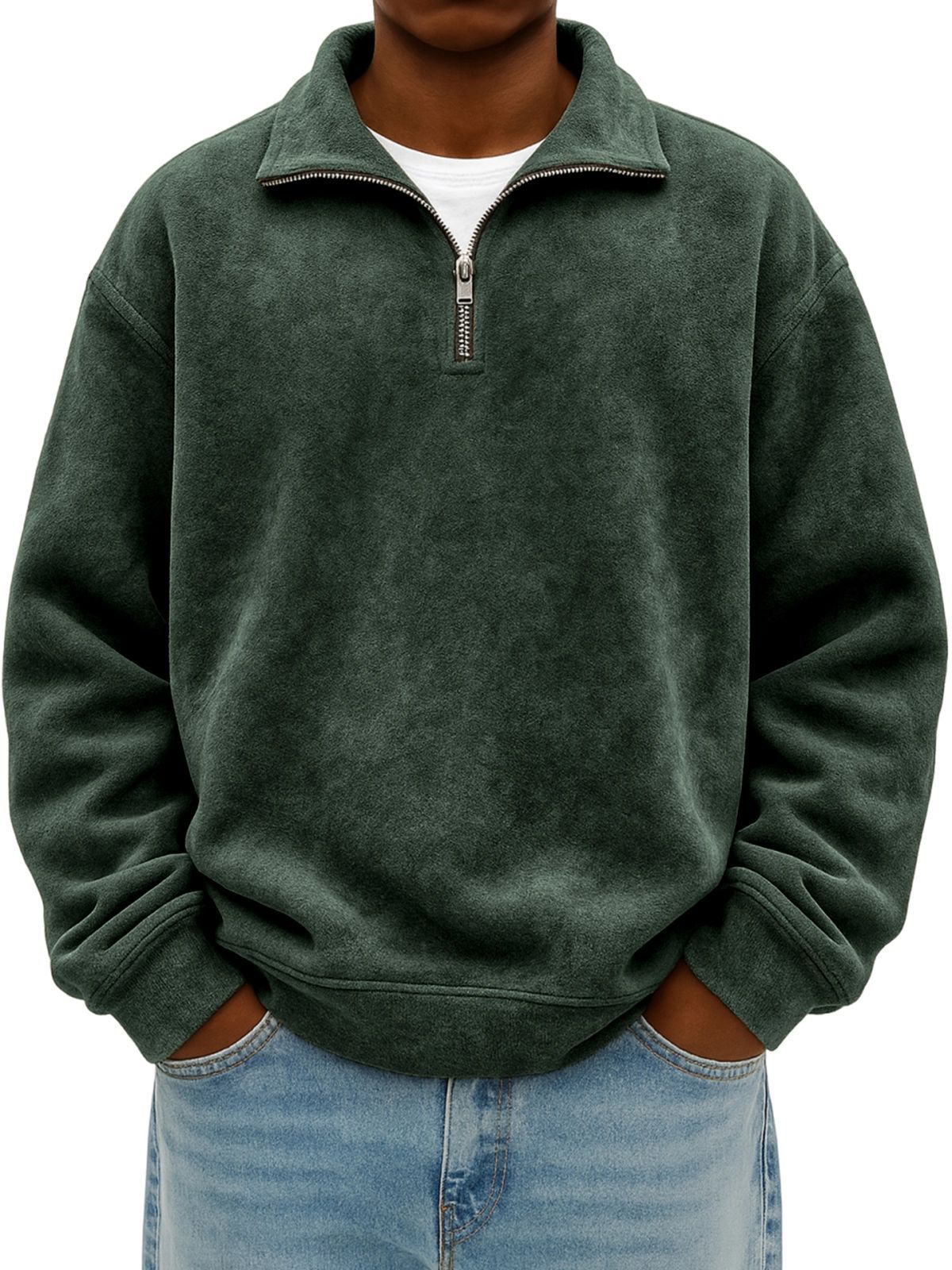Stylischer, vintage-inspirierter, übergroßer Herren-Hoodie mit halbem Reißverschluss