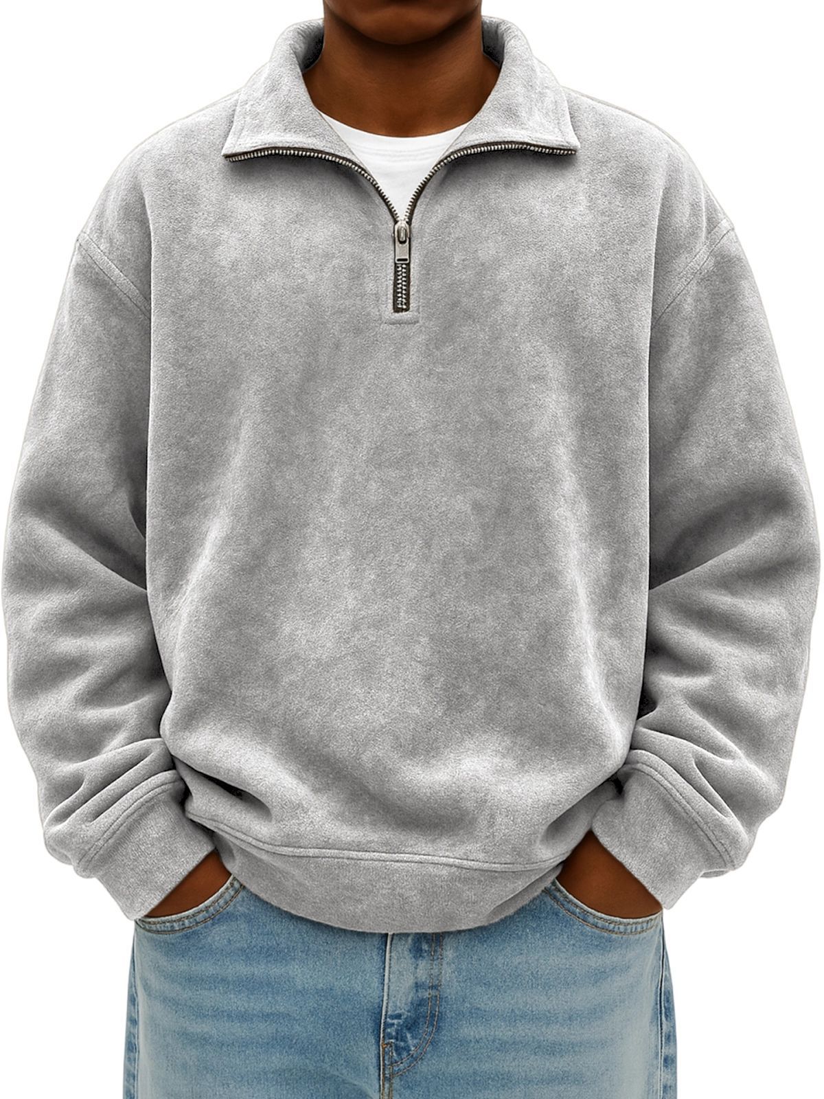 Stylischer, vintage-inspirierter, übergroßer Herren-Hoodie mit halbem Reißverschluss