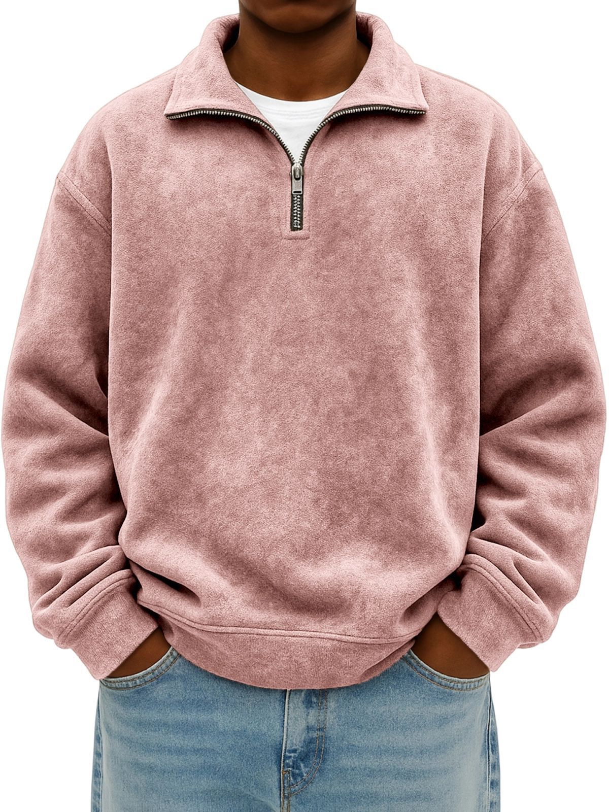 Stylischer, vintage-inspirierter, übergroßer Herren-Hoodie mit halbem Reißverschluss